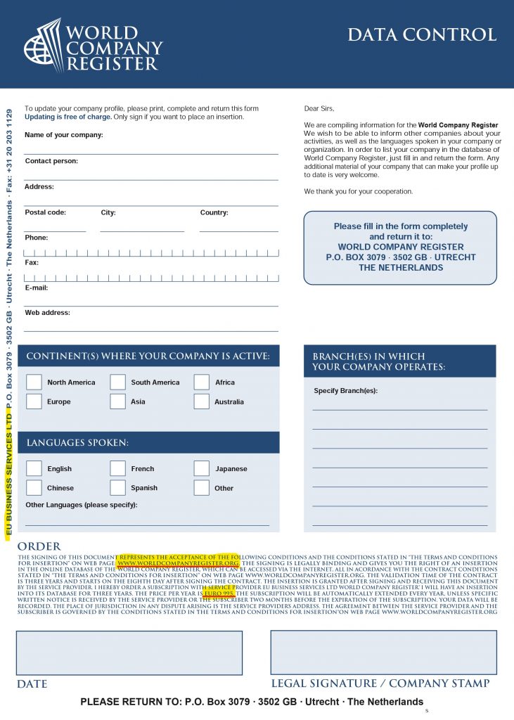 Achtung, Abofalle und Trickformular: "World Company Register 2024/2025"