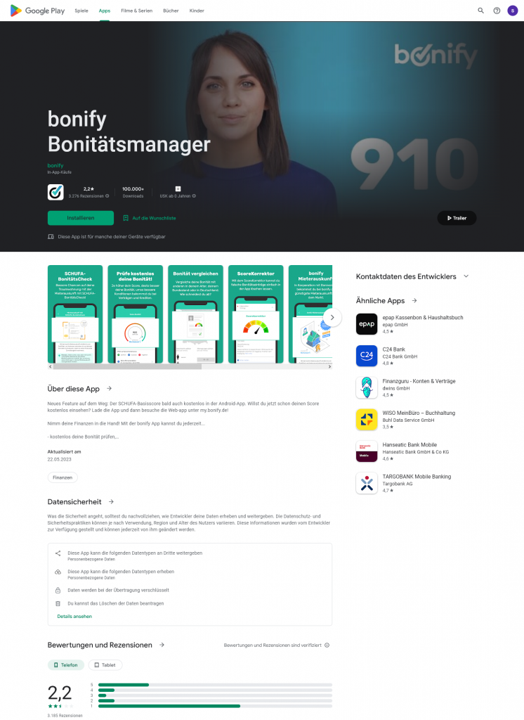 Die SCHUFA App Bonify, Teil 1 - Eine Datenschleuder die ihresgleichen sucht