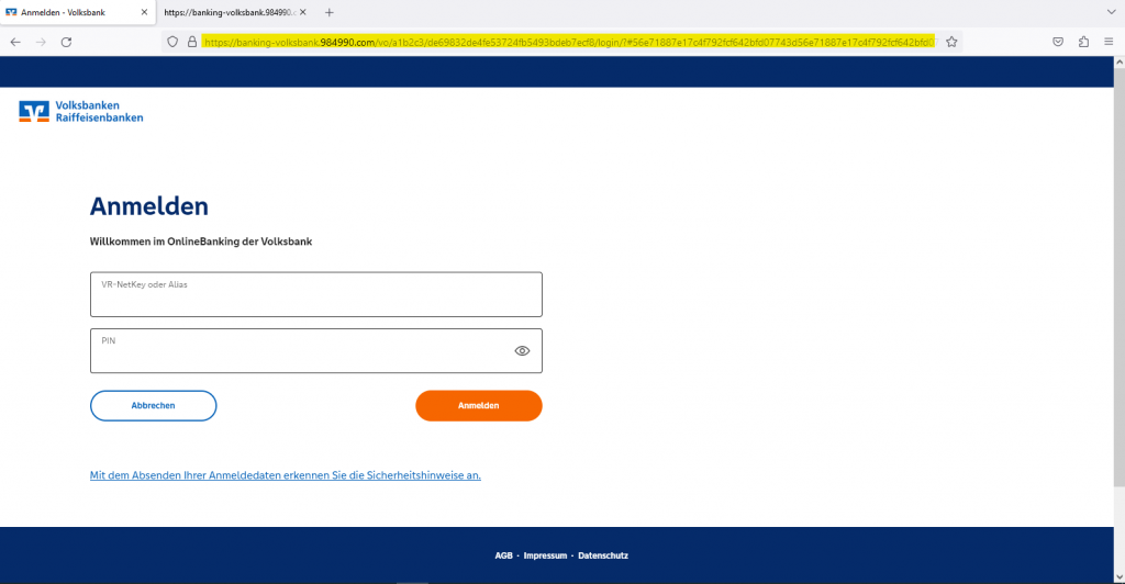 Achtung, Phishing! E-Mails und Benachrichtigungen vom Kundenservice der Volksbank