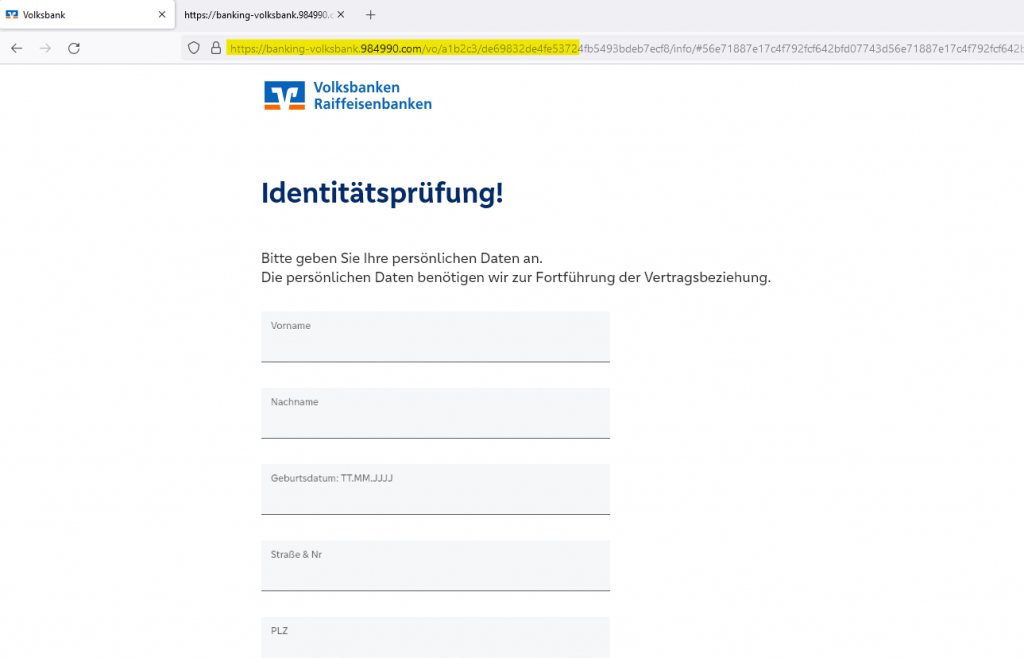 Achtung, Phishing! E-Mails und Benachrichtigungen vom Kundenservice der Volksbank