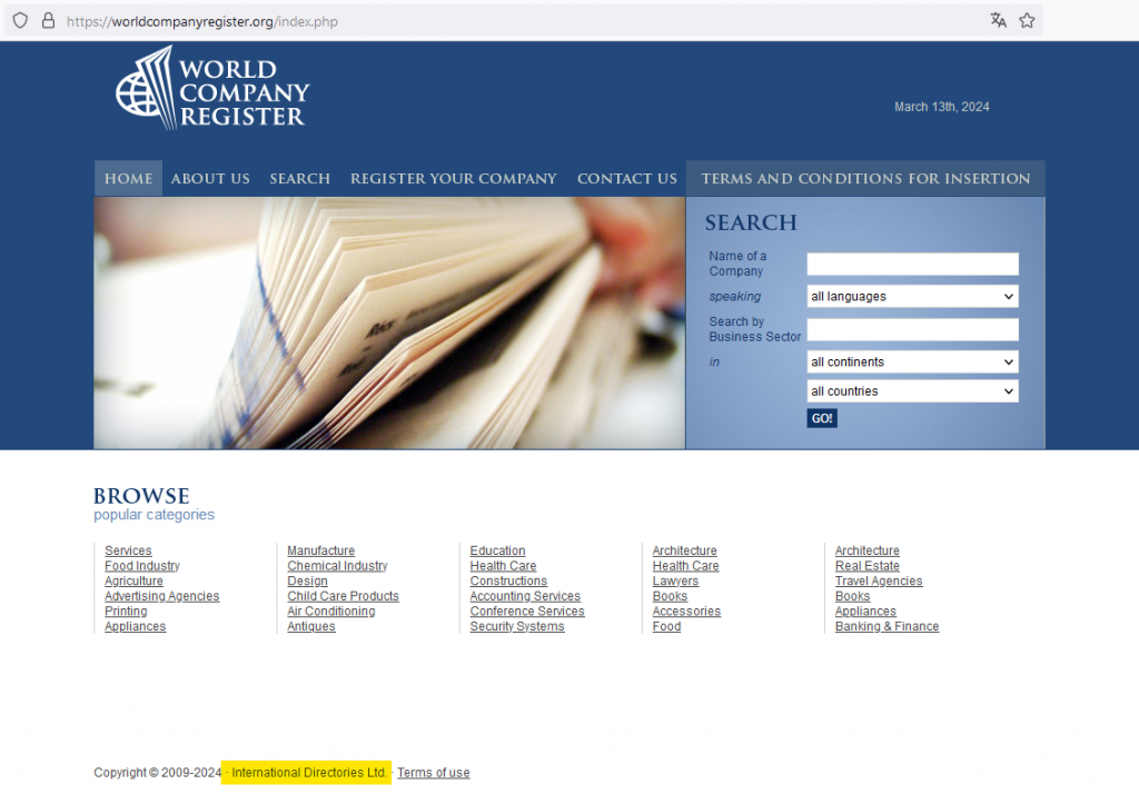 Achtung, Abofalle und Trickformular: "World Company Register 2024/2025"