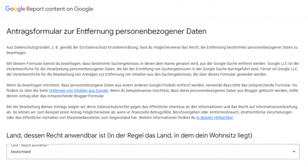 Personenbezogene Daten aus der Google-Suche entfernen