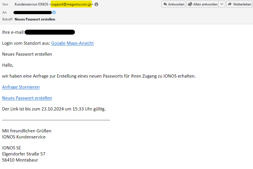 Vorsicht vor Fake-Mails (Phishing) die vorgeben, von IONOS zu stammen