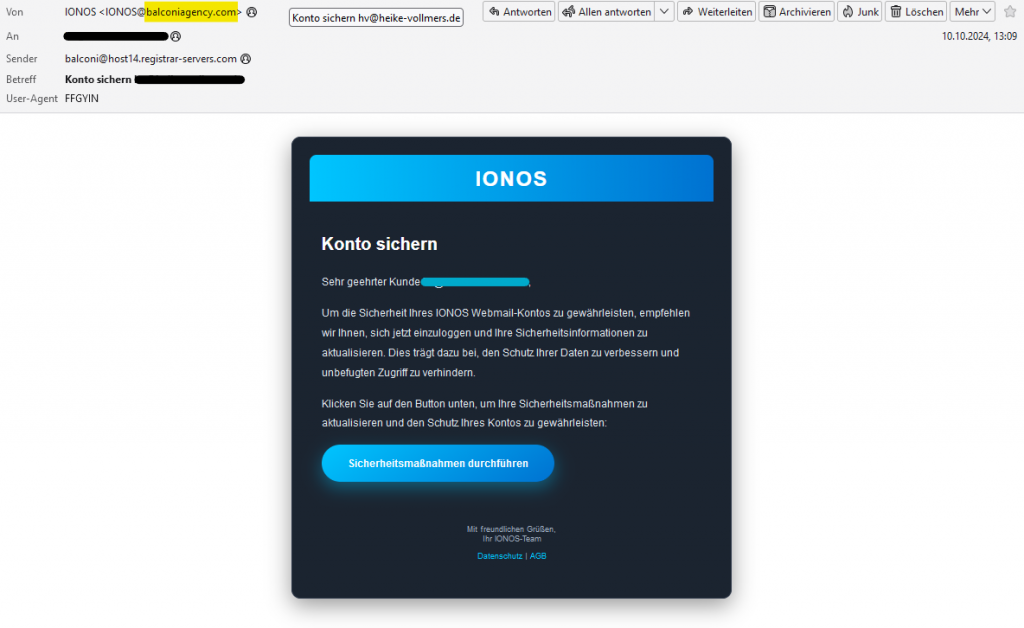 Vorsicht vor Fake-Mails (Phishing) die vorgeben, von IONOS zu stammen