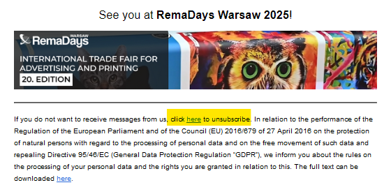 Abb. 1: Beispiel eines „Unsubscribe“-Links in einer Spam-Mail.