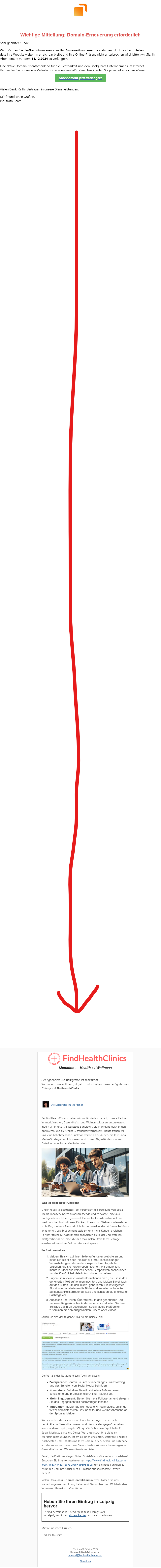 Abb. 1: Screenshot einer Phishing-Mail, die nach einer Reihe von Leerzeilen am Ende der Mail weiteren Text enthält. Diesen Text sieht der Empfänger erst, wenn er ganz weit nach unten scrollt.