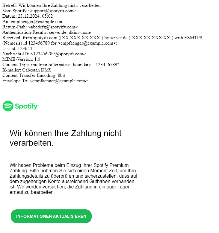 Ein Phishing-Abenteuer mit Macs und Fisch: "Spotify - Wir können Ihre Zahlung nicht verarbeiten"