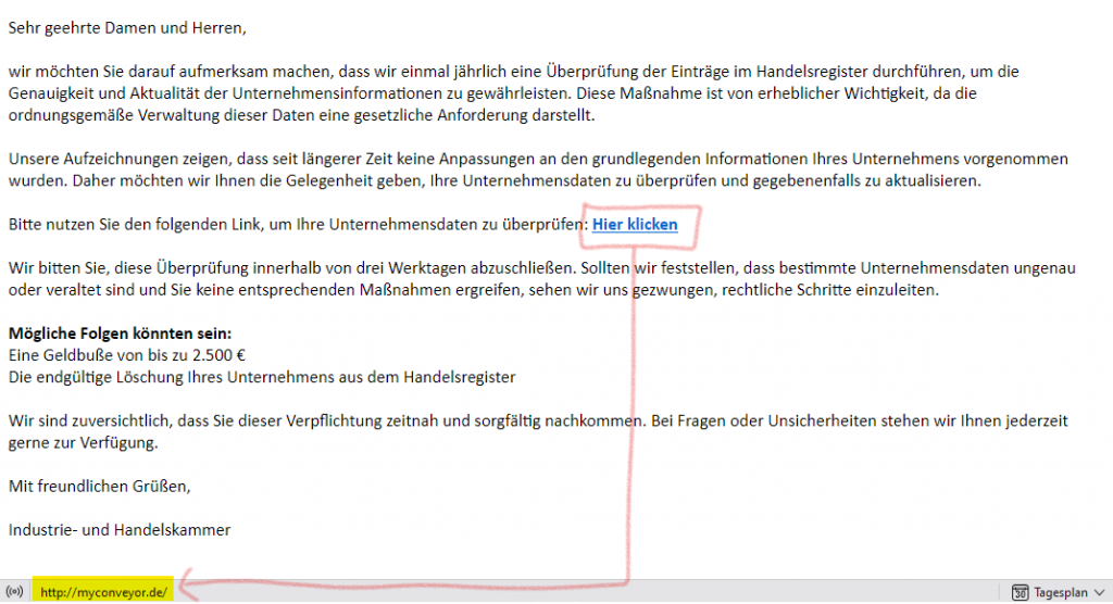 Vorsicht vor gefälschten IHK-E-Mails: "Wichtige Mitteilung: Überprüfung Ihrer Unternehmensdaten im Handelsregister"