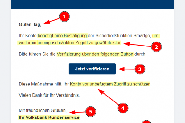 Phishing-Warnung: Gefälschte Volksbank-Mail im Umlauf