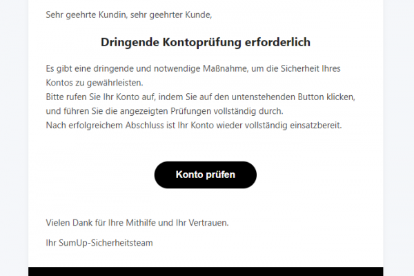 SumUp: Dringende Kontoprüfung: Bitte sofort durchführen