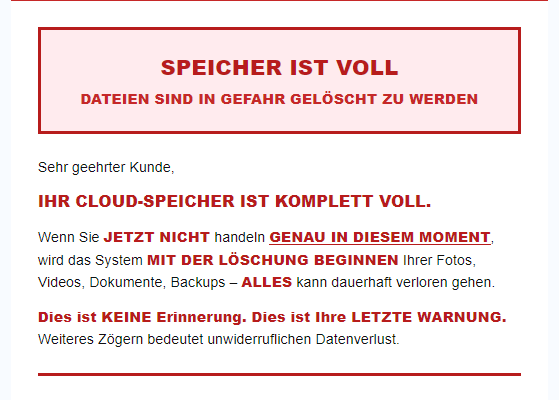 Phishing: Cloud - Speicher voll