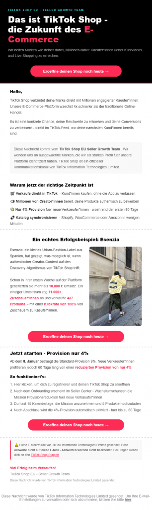 TikTok Shop-Einladungen im Unternehmenspostfach: Ist das Spam, Scam oder einfach nur aggressives „Groth-Marketing“?