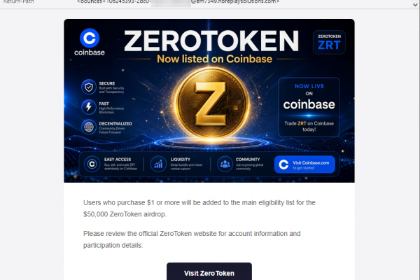 Krypto-Scam, ZeroToken Phishing Mail