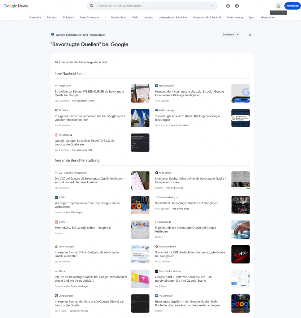 Bevorzugte Quelle bei Google