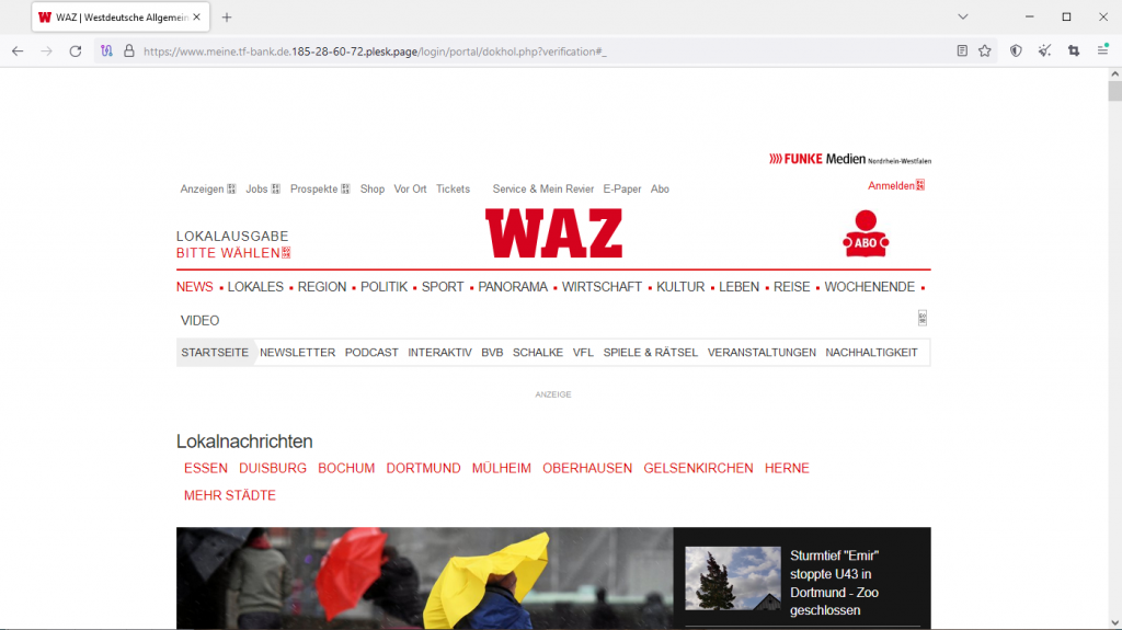 Fälschung der WAZ Homepage