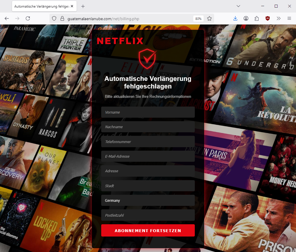 Screenshot, Abb. 3: Formular im Netflix-Design. Hier werden persönliche Daten abgefragt.