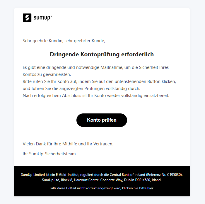 SumUp: Dringende Kontoprüfung: Bitte sofort durchführen