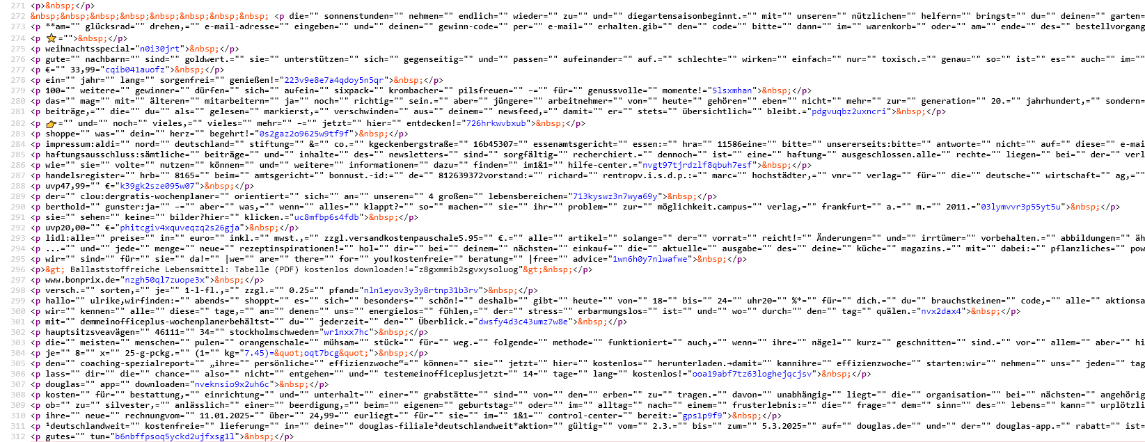 Abb. 2: Ausschnitt aus dem Quelltext, dem HTML-Body, der Phishing-Mail
