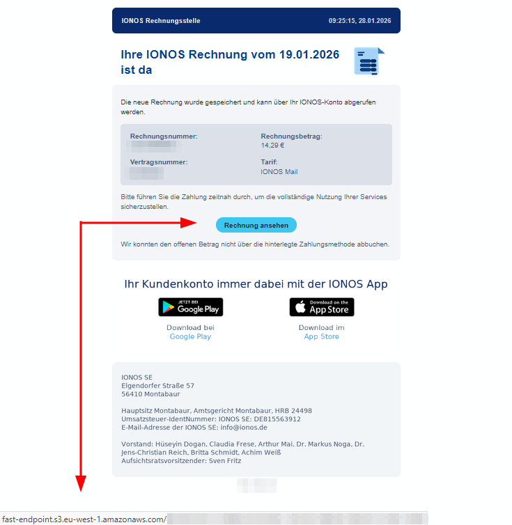 Vorsicht, Phishing: IONOS-Kunden sind aktuell wieder Ziel zahlreicher Phishing-Kampagnen