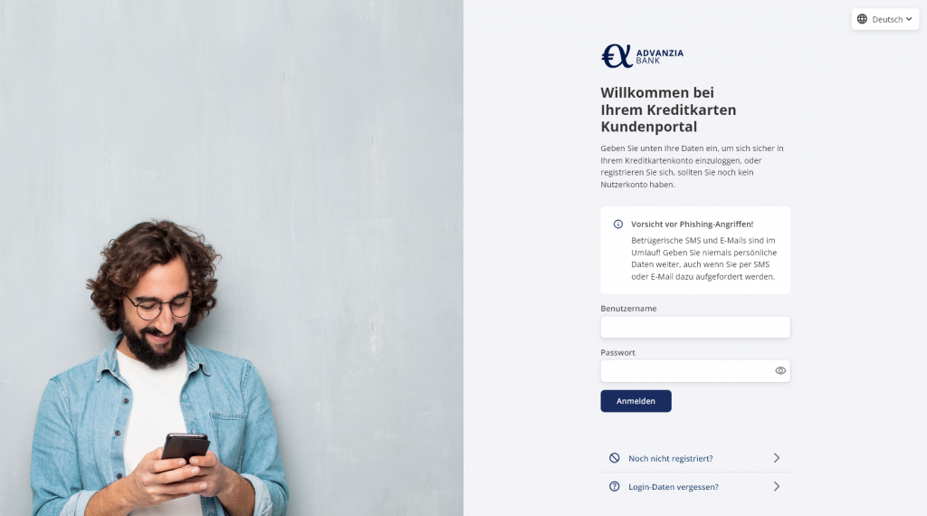 Abb. 2: Original Advanzia-Webseite mit dem Formular zur Benutzeranmeldung.