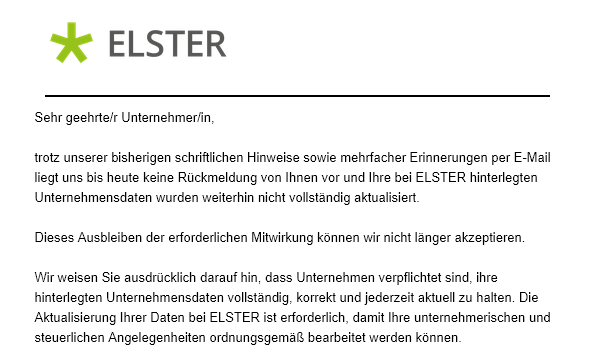 Phishing Mail ELSTER Verifizierung lhrer Daten