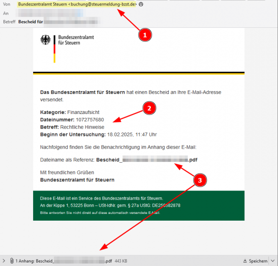 Screenshot vom gefälschten Bescheid vom Bundeszentralamt für Steuern
